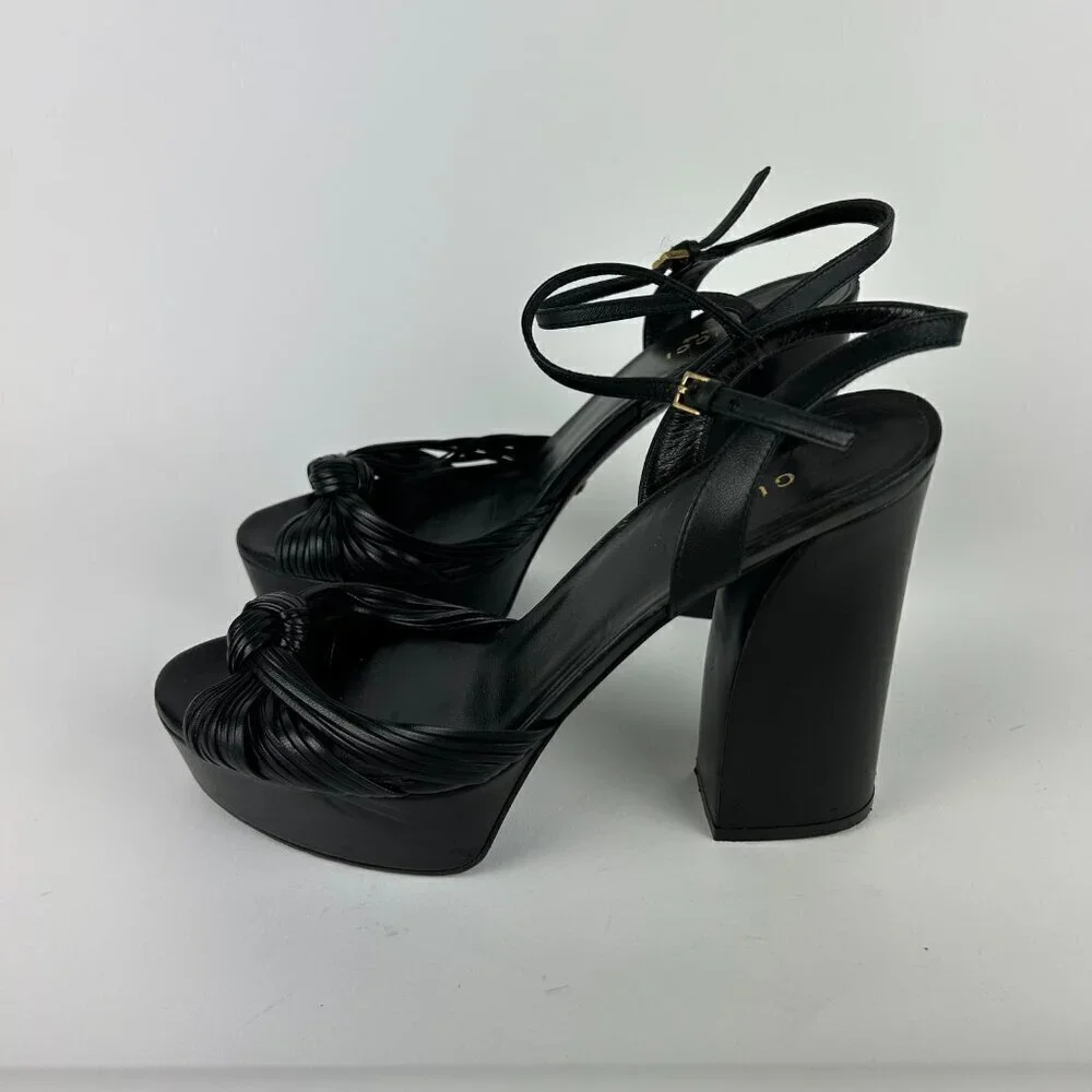 Gucci Allie Knotted Platform Sandals EU 37 US 7 Black Crawford Block High Heel - Picture 5 of 12